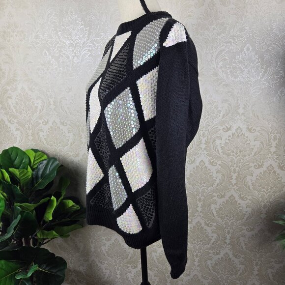 Alfred Dunner Petite Size Med Argyle Front Pullover Sweater Sequin Embellishment - Picture 7 of 11